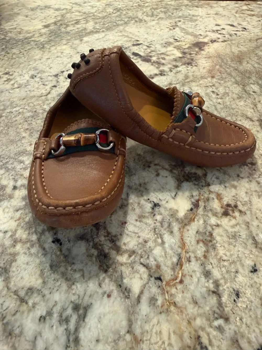 Gucci Brown Leather Kids Moccasins with Signature Web Accent